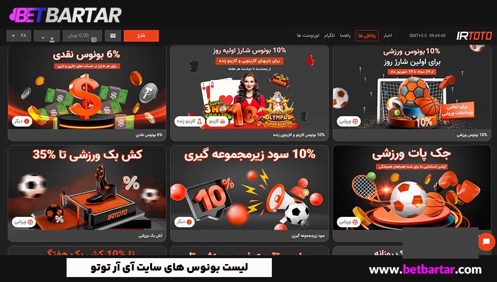 لیست بونوس های سایت آی آر توتو